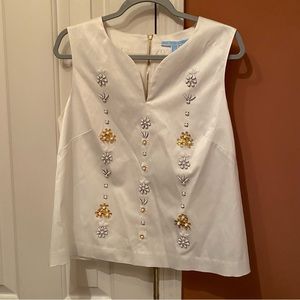 draper james satin “snowfall” embellished top